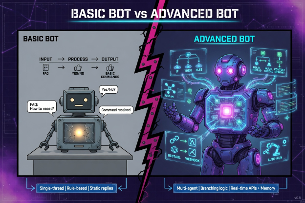 Comparison diagram of a basic bot versus an advanced bot