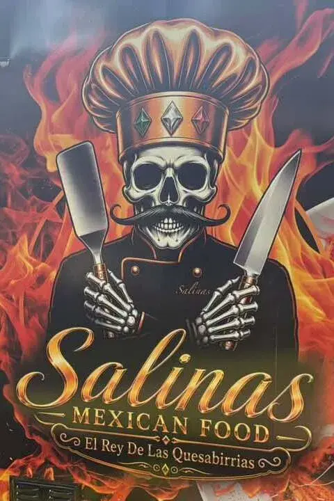 Salinas skeleton chef logo: El Rey De Las Quesabirrias